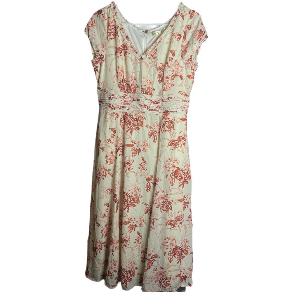 WAYWARD FANCIES ESHAKTI Dress Womens M 10 Ivory Floral MIDI V Neck Cap Sleeve